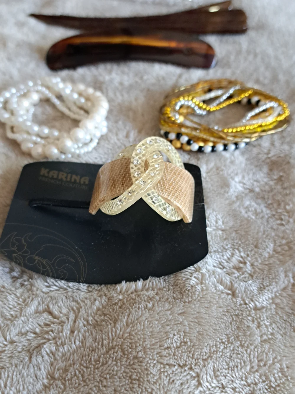 Beige & Gold Knot Hair Clip And PONY TAIL Holders